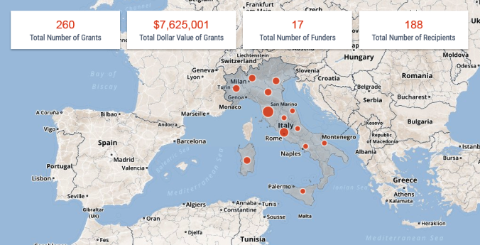 Erogazioni in dollari concesse da fondazioni americane a organizzazioni culturali in Italia nel periodo 2011-2015